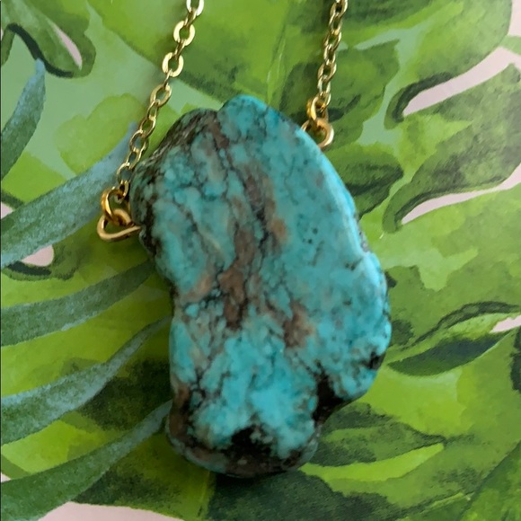 ❎. Raw Turquoise Blue Howlite Slice Necklace - Picture 1 of 12